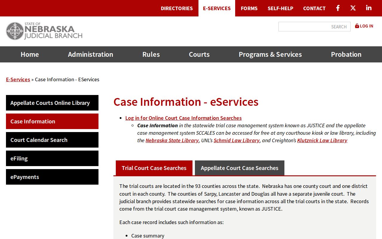 Nebraska JUSTICE search options for Morrill County criminal court cases