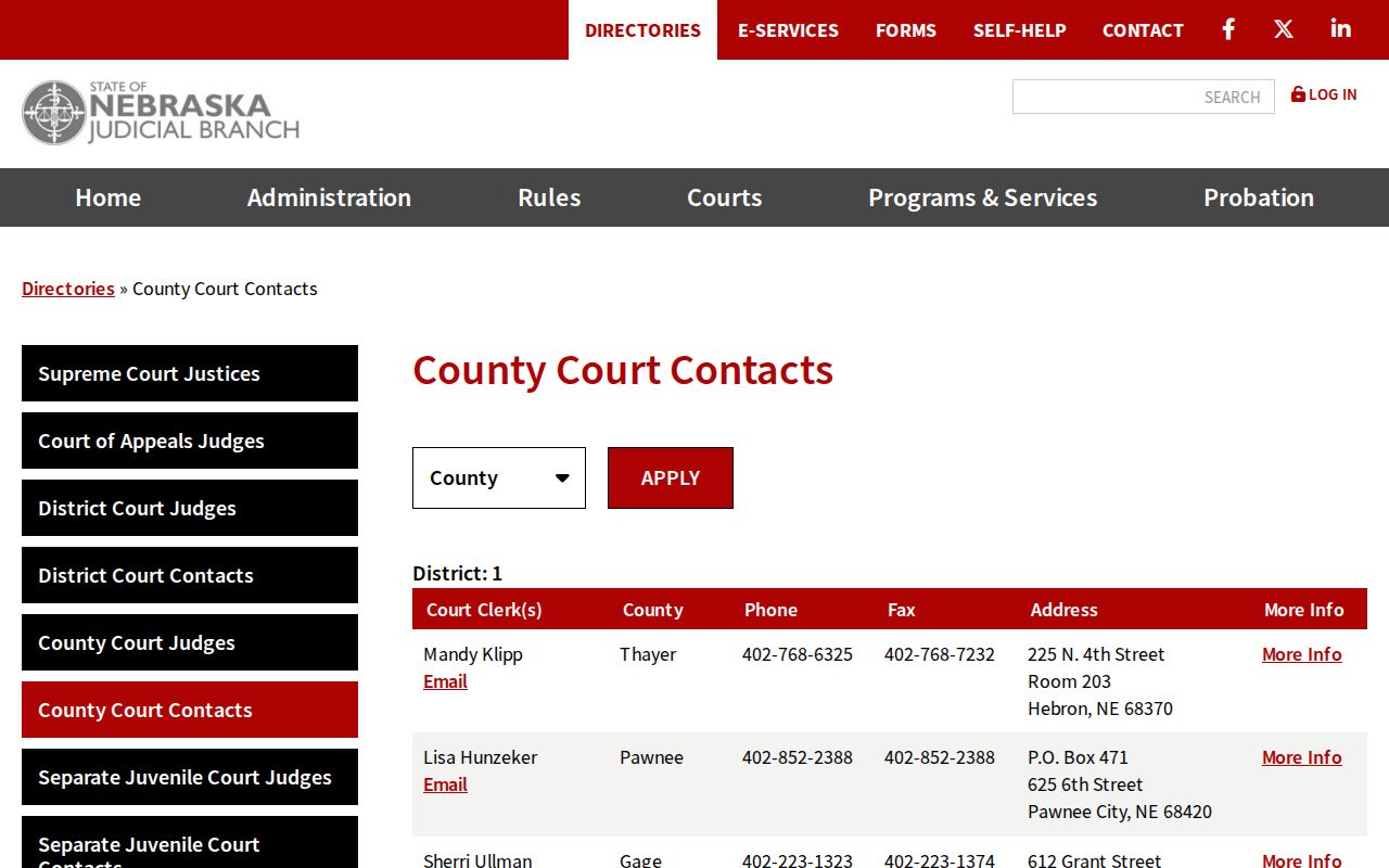 Nebraska County Court directory used to locate Morrill County Court contacts