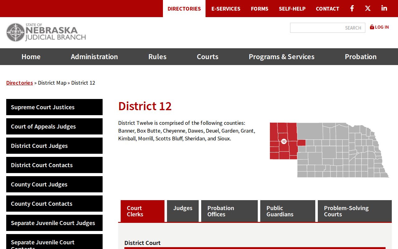 Nebraska Judicial District 12 directory serving Morrill County