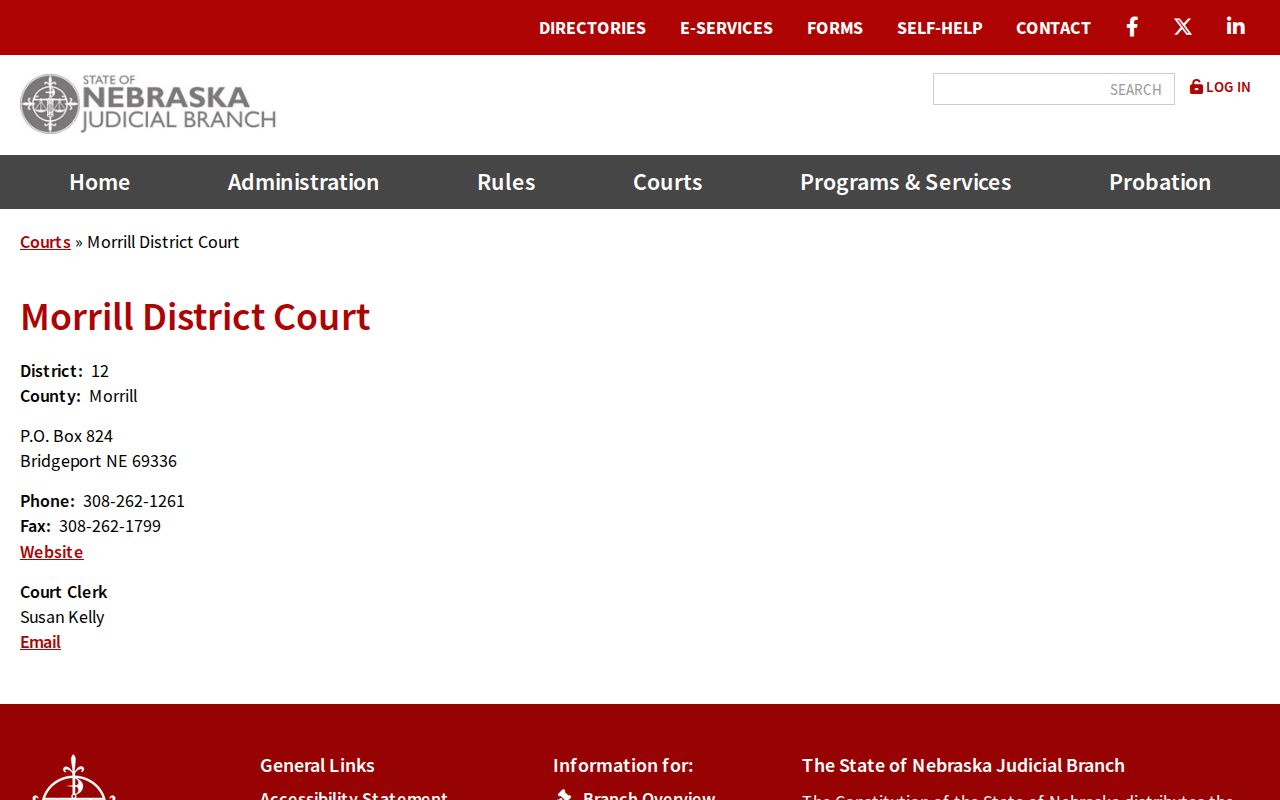 Nebraska Judicial Branch Morrill District Court contact page