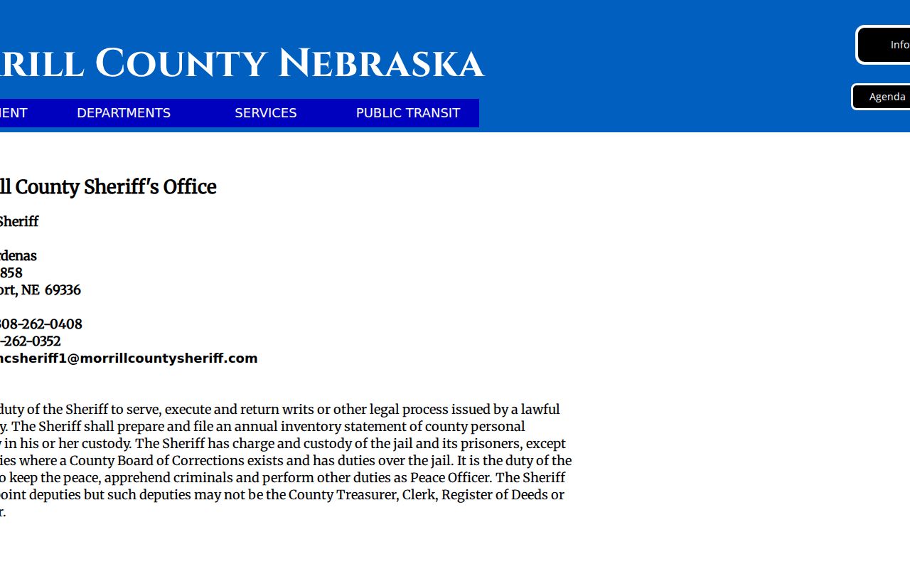 Morrill County Sheriff official contact and duties page