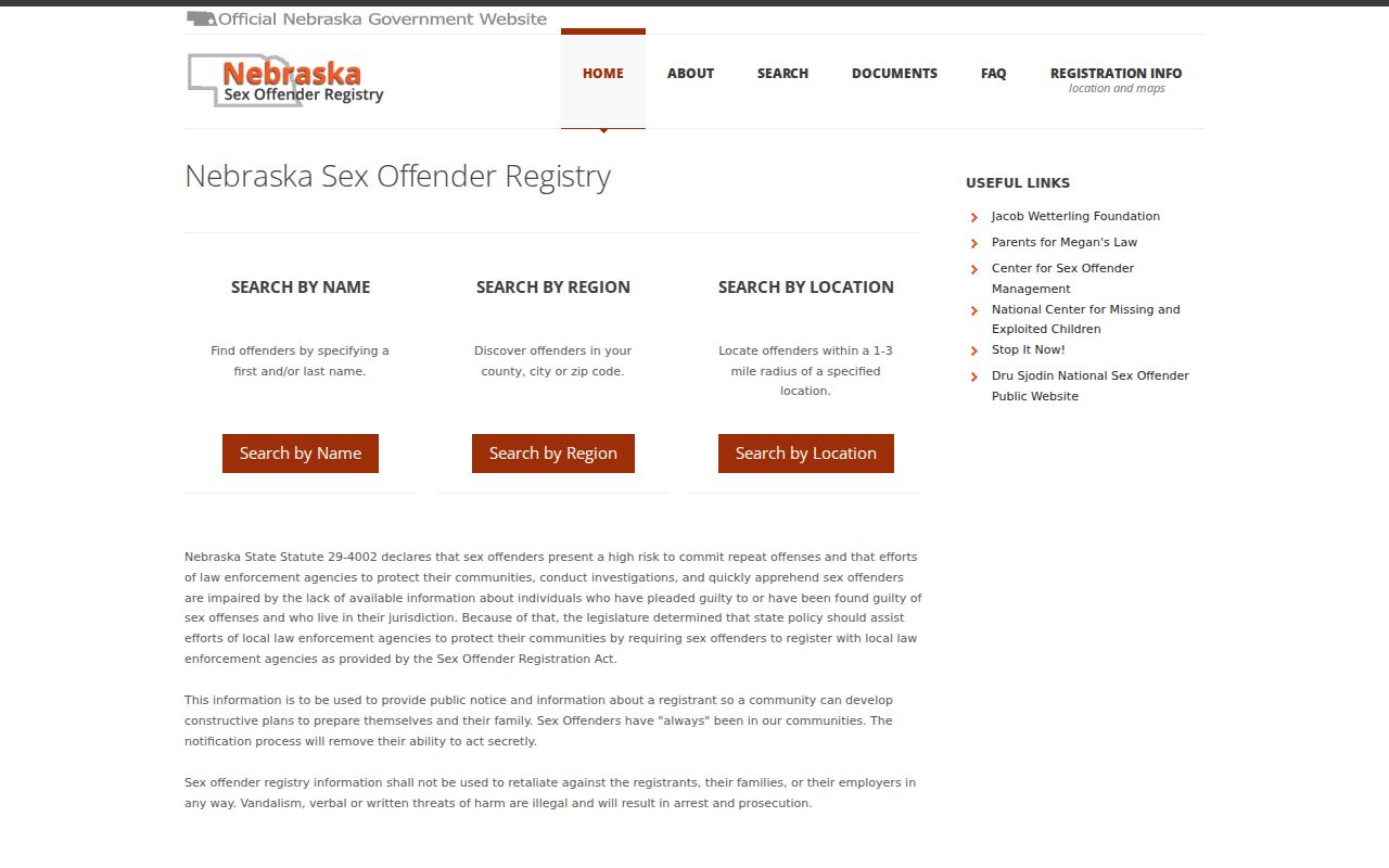 Morrill County sex offender search choices on the Nebraska registry