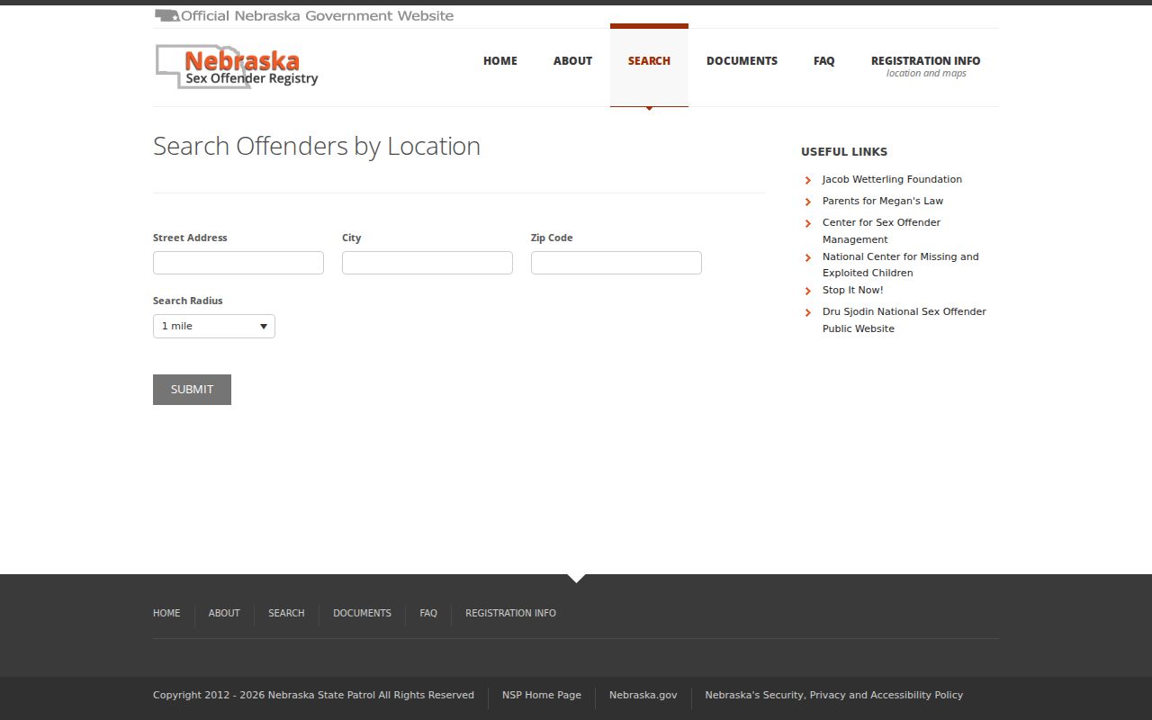 Morrill County sex offender registry address and radius fields