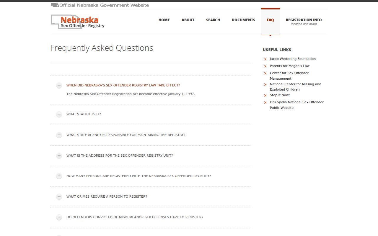 Nebraska registry FAQ for Morrill County sex offender searches